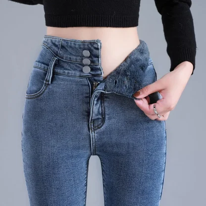 Thick Denim Fleece Lined Leggings - Image 2