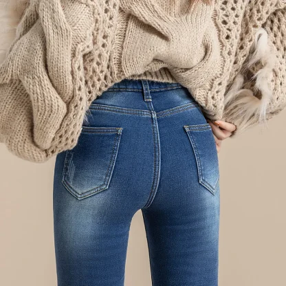 Skinny Denim Fleece Lined Leggings - Image 5