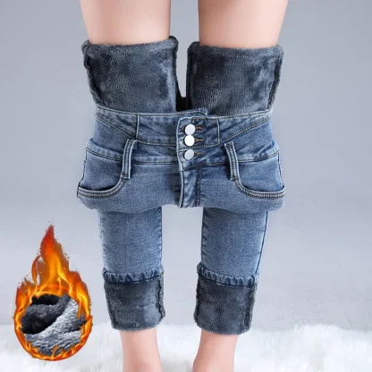 Thick Denim Fleece Lined Leggings - Image 6
