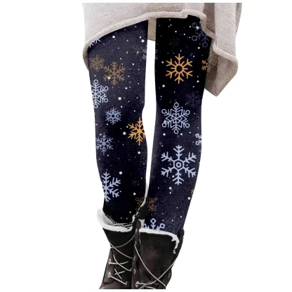 Christmas Print Fleece Lined Leggings - Image 2
