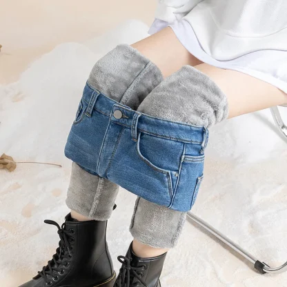 Skinny Denim Fleece Lined Leggings - Image 4