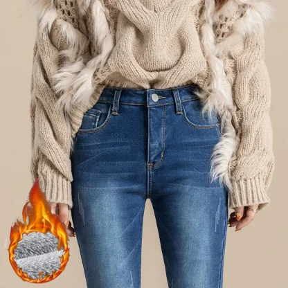Skinny Denim Fleece Lined Leggings - Image 6