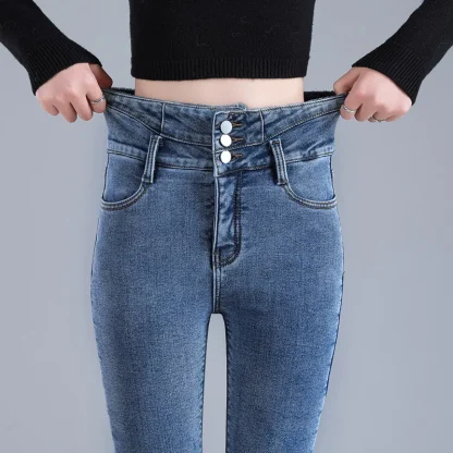 Thick Denim Fleece Lined Leggings - Image 3