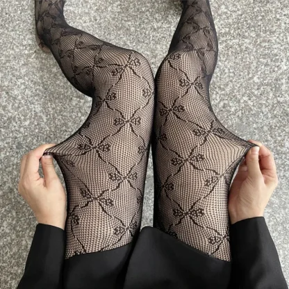 Fake Sheer Fishnet Fleece Lined Legging - Image 4