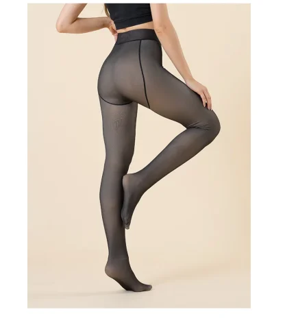 Faux Sheer Mesh Fleece Lined Leggings - Image 3