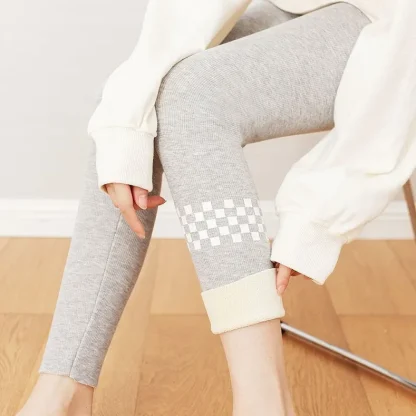 Checkered Print Fleece Lined Leggings - Image 2