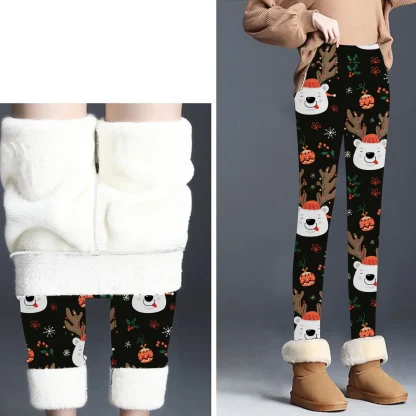 Printed Elastic Fleece Lined Leggings - Image 6