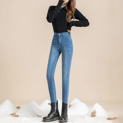 Skinny Denim Fleece Lined Leggings - Image 3