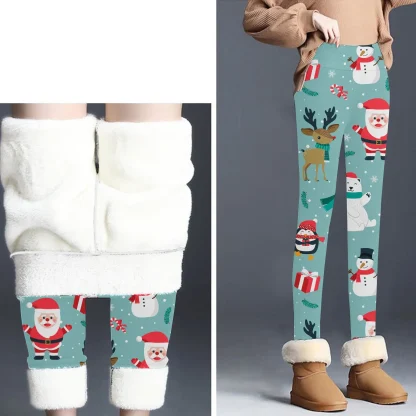 Printed Elastic Fleece Lined Leggings - Image 5