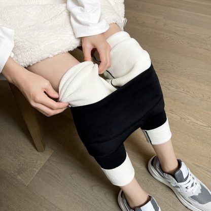 Warm Solid Color Fleece Lined Leggings - Image 3