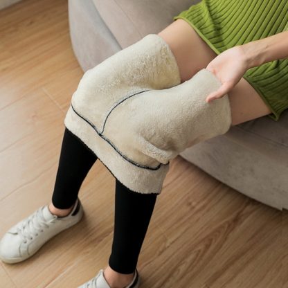 Warm Solid Color Fleece Lined Leggings - Image 4